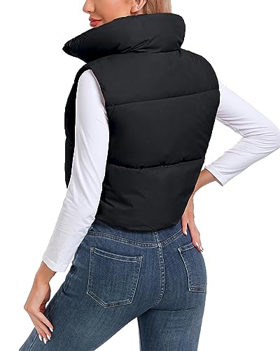 Women's Cropped Puffer Vest Sleeveless High Stand Collar Crop Outerwear Zip Up Warm Padded Gilet3