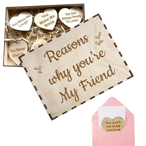 Rrlihjgu Caja de tarjetas sentimentales de madera, razones por las que eres tarjeta de amigo,10 razones por las que eres amigo en caja sentimental: afirmaciones diarias, inspirador juego de 10