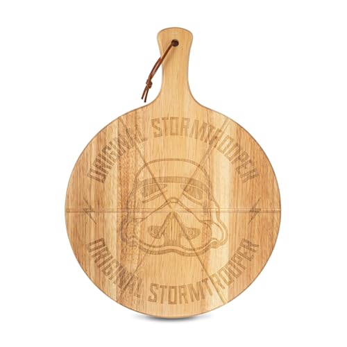 Original Stormtrooper Pizza Cutting Board with Handle and Grooves, 12 Inch, Round, Wood, Star Wars Gifts for Him/Her - ThumbsUp!