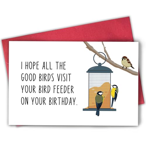Bablira - Bablira Funny Birthday Card for Bird Watcher, Bird Feeder Birthday Card for Mom Dad, I Hope All The Good Birds Visit Your Bird Feeder on Your Birthday