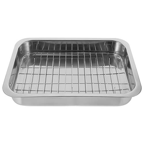 Stainless Steel Roasting Pan:rectangular Small Roasting Pan With Rack Deep Roaster Pan Tray Baking Pan With Rack Set Lasagna Pan Baking Tray Quarter Sheet With Handles For Roasting #TOP1