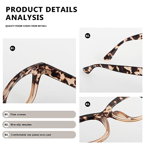 YOBOCO 3 Pack Oversized Reading Glasses Women 1.25 Large Designer Reading Glasses Men 1.25,Tortoise Brown/Tortoise Gray/Half Tortoise Brown - Image 4
