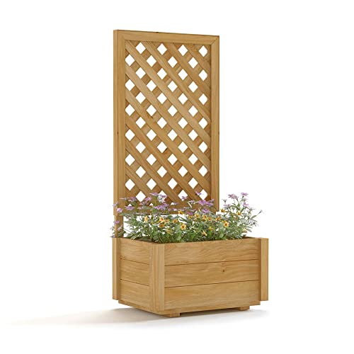 Pflanzkasten mit Rankgitter S aus sibirischer Lärche | 34 cm x 104 cm x 58 cm (BxHxL) | witterungsbeständig | Perfekt für Garten, Terrasse oder Balkon | Ideal für Mix aus Pflanzen & Kletterpflanzen Cover