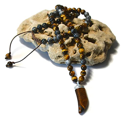 Tiger Eye Labradorite Horn Tusk Gemstone Pendant Necklace For Men Natural Stone Tribal Handmade Jewelry #TOP7