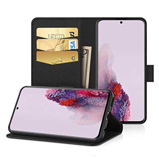 EasyAcc Fodral till Samsung Galaxy S20/S20 5G, plånboksfodral i läder med stöd korthållare kortfack svart PU-läder för Samsung Galaxy S20 15,2 cm