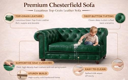 Image of Modern Classic Design Leatherette Luxury Chester Sofa Set with Button Tufted, Sofa for Living Room Home, Office, Bar, Hotle and Lobby, Living Room Set (Green, 2 Seater Sofa)