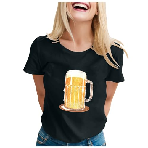 Oktoberfest Shirts Damen Dirndl Bluse Tracht Trachtenshirt Rundhals Tshirt mit Druck Tops Elegant Tee leicht und luftig Shirt Lässig Slim Fit Trachtenbluse, negro (schwarz 1), L