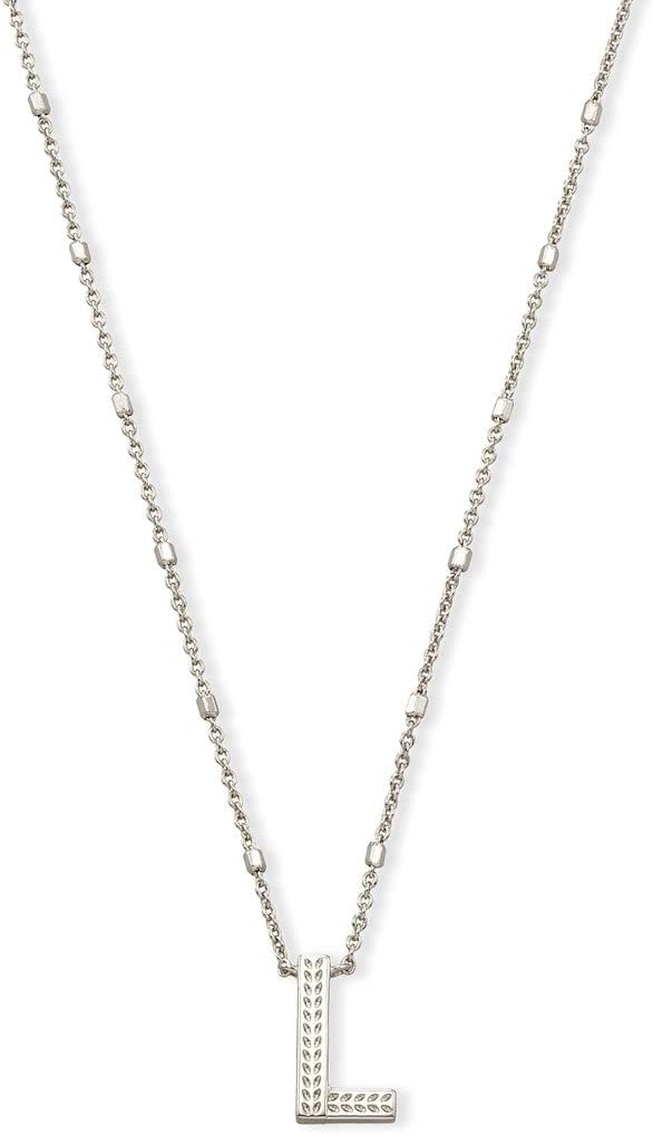 Kendra Scott Letters A-Z Pendant Necklace for Women, Fashion Jewelry, Rhodium-Plated Brass