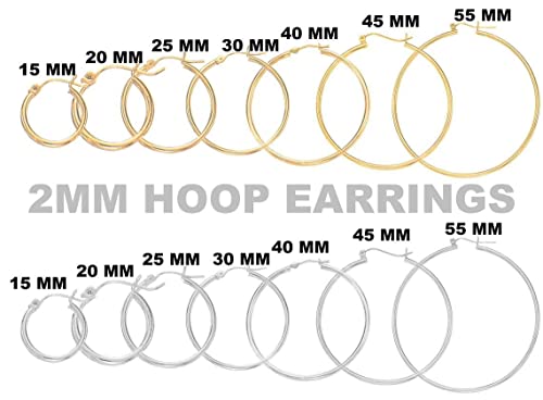 14K Real Yellow Gold 20Mmx2.0Mm Thickness Classic Polished Round Tube Hoop Earrings With Snap Post Closure For Women #TOP1