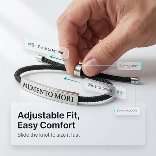 Pulsera Memento Mori con placa grabada y cuerda ajustable miniatura 6