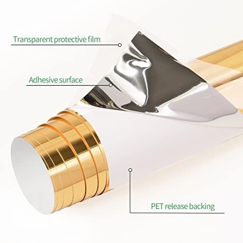 VINYL FROG Adhesive Vinyl Roll  Glossy Chrome Mirror Light Gold Permanent Cutting Vinyl 12"x60" Craft Vinyl for Decor Sticker Works with Cameo