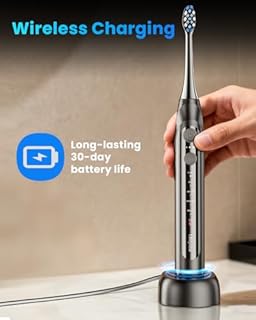 Onlyone Sonic Electric Toothbrush for Adults, Rechargeable Ultrasonic Electric Toothbrush with 8 Brush Heads, Travel Case, Charging Base & Wireless Charging - 5 Modes with Smart Timer