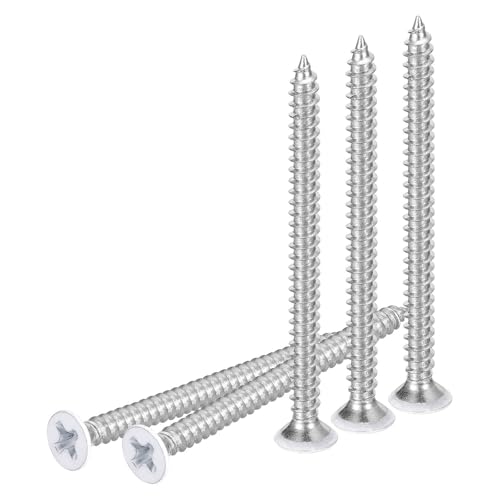 DTGN 100Pcs #6x2' Tornillos De Madera De Cabeza Plana, 304 Acero Inoxidable Blancos Phillips Autorroscantes - Ideales Para Carpintería, Muebles - Blanco