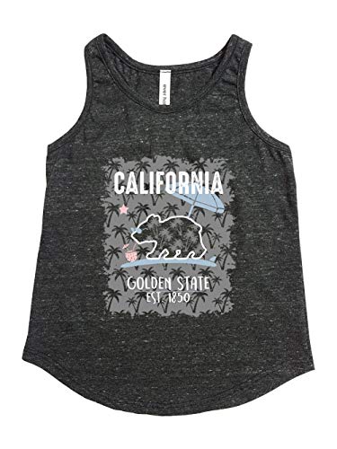 Tough Cookie's Kids' 2-13 Yrs Flowy Triblend Tank Top California Umbrella Bear Print (Made in USA) (X-Small, Charcoal)