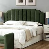 24KF Dark Green Teddy Fabric Tufted King Upholstered Headboard, Modern Vertical Channel Design California King Headboard with Stepped Silhouette Top Edge,6026-K-Teddy Dark Green