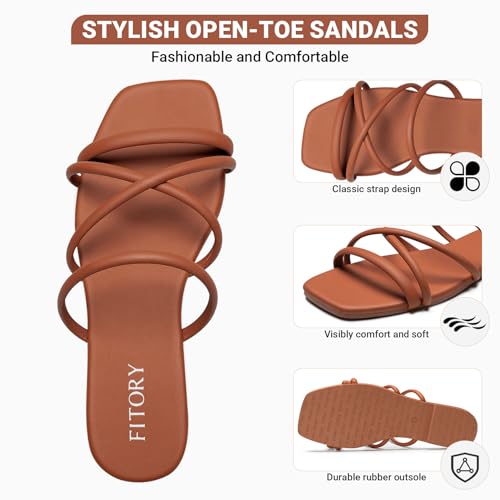 Image of FITORY Women's Slide Sandals, Chic Cross-Strap & Comfy Flat Shoes for Summer SIze 6-11
