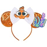 YUNISS Mouse Ear Headbands, Sparkle Mouse Ears for Women Girls Adult Kids, Cartoon Sequin Headband Park Ears Trips Cosplay Costumes Accessories (Nemo)