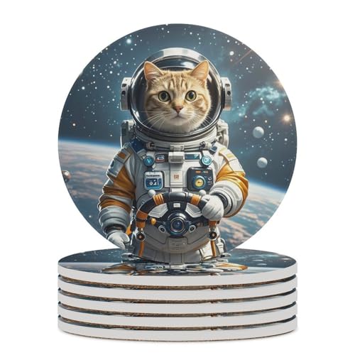 Dessous de verre céramique isolant chat astronaute antidérapant x6 - 2