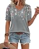 OFEEFAN Blusas para Mujer de Manga Corta con Botones y Cuello en V, Primavera Verano, Tallas Grandes, Elegantes y Casuales 3