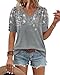 Womens Blouses Dressy Casual Short Sleeve Shirts Business Work Floral Summer Tops Plus Size Fashion Clothing V Neck Tshirts Grey S