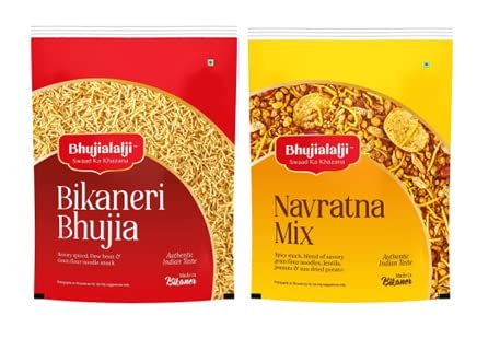 Image of Bhujialalji Bikaneri Bhujia,Navratna Mix (Combo pack of 2) 2kg | Rajasthani Namkeen | indian Spices | Indian Tea Time Fresh & Mixture | Ready to eat