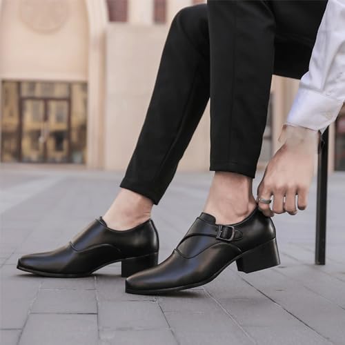Mens Formal Oxford Dress Shoes Genuine Leather Slip On Round Toe Block Heel Party Prom Footwear3