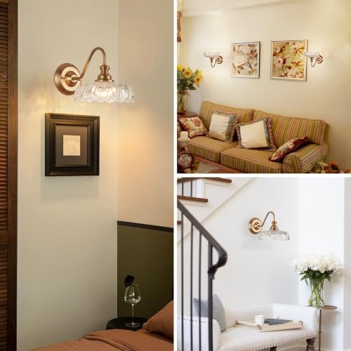 Image of HDDFL Vintage Wall Scone Bedside Wall Lamp Matte Brass Bedroom Light Fixtures in Door Lighting Fixture for Living Room Hallway Corridor 2 Pack