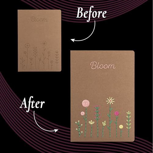 Image of Unwynd Embroidery Kit Floral Theme for Beginners, Satin Stitch Hand Embroidery Kit for Adults, Easy DIY Crafts, Starter Set with Mountain Sun Pattern