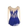 Schaatsjurk Dames Meisjes Volwassen, Lange mouw Met Diamant Gymnastiek Maillots Wedstrijdkostuum Blauw FiveShops