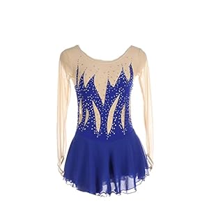 Schaatsjurk Dames Meisjes Volwassen, Lange mouw Met Diamant Gymnastiek Maillots Wedstrijdkostuum Blauw FiveShops