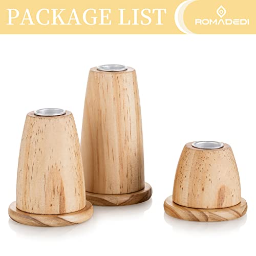 Wooden Candlestick Holders For Taper Candles, Romadedi Wood Candle Stick Candle Holder For Table Centerpiece, Set Of 3 Rustic Taper Candle Holders For Modern Farmhouse Decor #TOP5