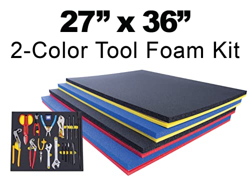 5S Tool Box Shadow Foam Organizers (2 Color) Custom Size (27" X 36", Blue Top/Yellow Bottom) #TOP1
