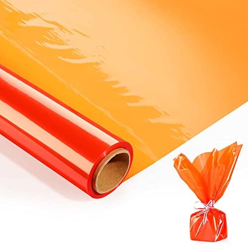 100ft x 17" Orange Cellophane Wrap Roll - Transparent Cellophane Wrap Orange for Halloween to Wrap Gift Basket, Treat,Wine, Party Decoration