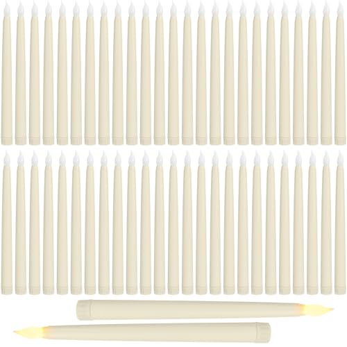 Image of Baquler 50 Pcs 9.7 Inches Flameless Taper Candles Bulk Battery Operated Taper Candles Ivory LED Candlesticks Flickering for Christmas Wedding Home Decor