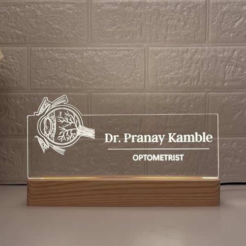 Image of Personalized Acrylic Desk Name Lamp for Optometrist | Custom LED Light with Name, Designation & Clinic Logo | Best Birthday Gift for ENT, Ophthalmologist, Eye Specialist, Optician, Vision Care Doctor (10 x 6 inch) (For Eye Doctor)