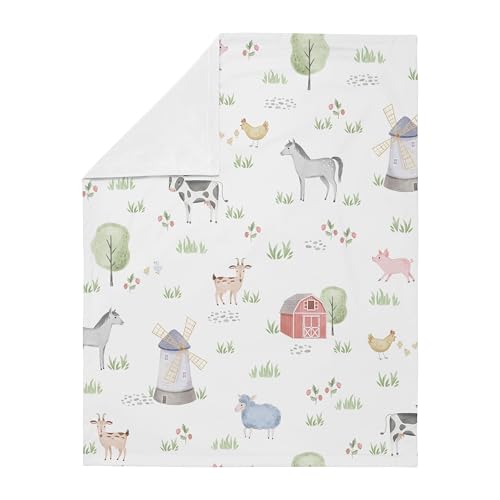 Image of Sweet Jojo Designs Farm Animals Baby Boy Girl Receiving Security Swaddle Blanket for Newborn or Toddler Nursery Car Seat Stroller Soft Minky - Watercolor Farmhouse Horse Cow Sheep Pig