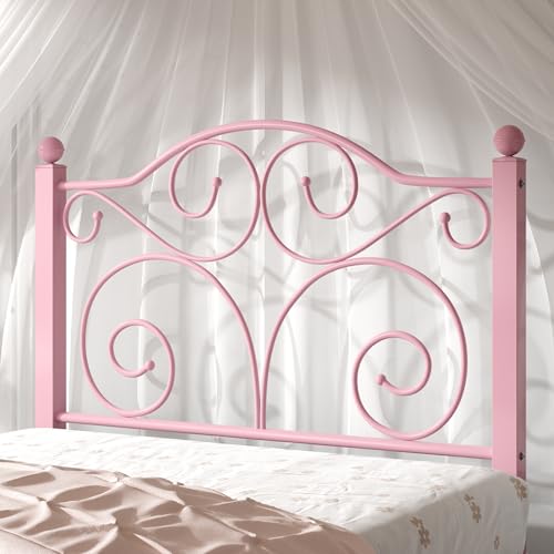 Image of VECELO Twin Size Bed Frame with Headboard and Footboard, Heavy Duty Metal Slat Support, Platform Mattress Foundation, No Box Spring Needed, Easy Assembly, Pink