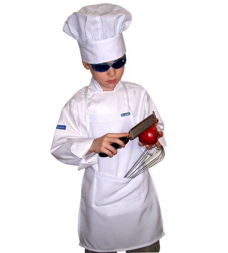 CHEFSKIN KIDS Children CHEF WHITE SET : 1 CHEF JACKET + 1 CHEF HAT + 1 CHEF APRON (ADULT SMALL 44 inch chest)