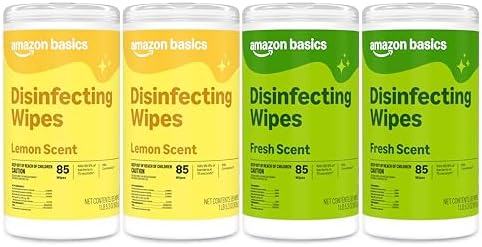 Amazon Basics Disinfecting Wipes, Lemon & Fresh Scent, Thick, San...