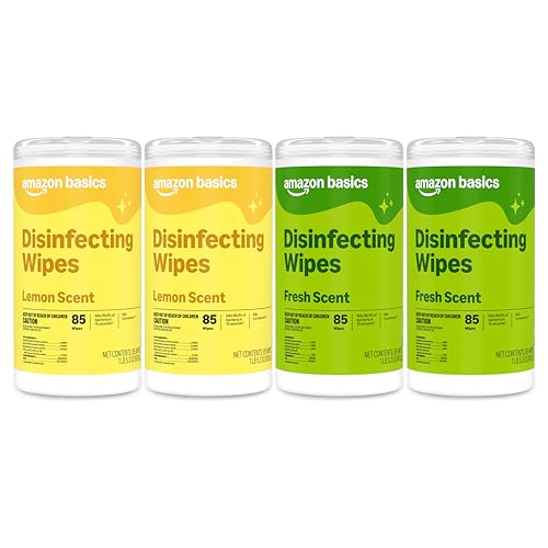 Amazon Basics Disinfecting Wipes, Lemon & Fresh Scent, Thick, Sanitizes/Cleans/Disinfects/Deodorizes, 340 Count (4 Packs of 85)