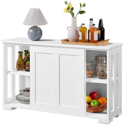 Yaheetech Armadietto da Cucina Bianco Credenza in Legno con 2 Ante