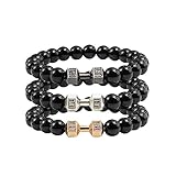 CSIYANJRY99 2-teiliges Hantelarmband für Herren, Fitnessstudio, Bros, Perlenarmband, schwarzes Langhantel-Armband, natürlicher Vulkanstein, Armband-Set, Fitness-Schmuck, 7.5 inches, Stein, Kein