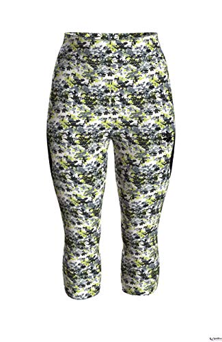 ARENA Women's Gym 3/4 Tights Yoga Pants Leggings, Camo Soft Green - Black, X-Large
