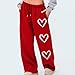 Womens Wide Leg Sweatpants Baggy High Waisted Drawstring Printed Lounge Pants with Pockets Fashion Winter Outfits S-2XL Red