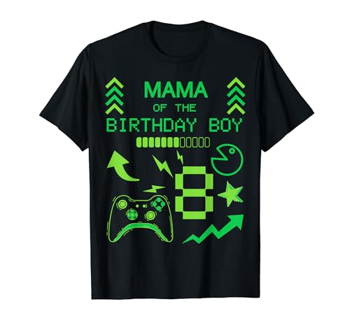 Mama of the Birthday Boy Jeu vidéo Vert 8ème anniversaire T-Shirt