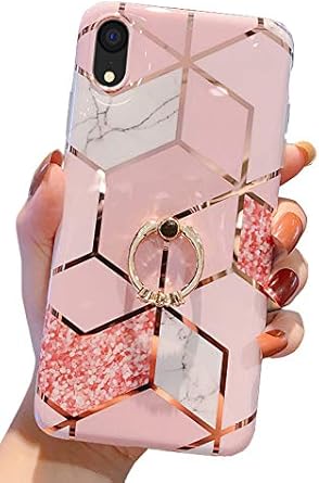 Amazon Com Qokey Case Compatible With Iphone Xr Case 6 1 Inch Marble Case Cute Fashion For Women Girls With 360 Degree Rotating Ring Kickstand Soft Tpu Shockproof Cover Rhombic Marble Cell Phones