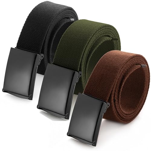 Image of Mile High Life Cut To Fit Canvas Web Belt Size Up to 52 inch with Flip-Top Solid Black Military Buckle