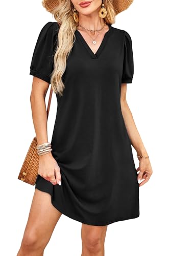RUMIA V-Neck Summer Casual Sundress for Women- Short Sleeve Swing Beach Dress with Pockets (S-3XL)2