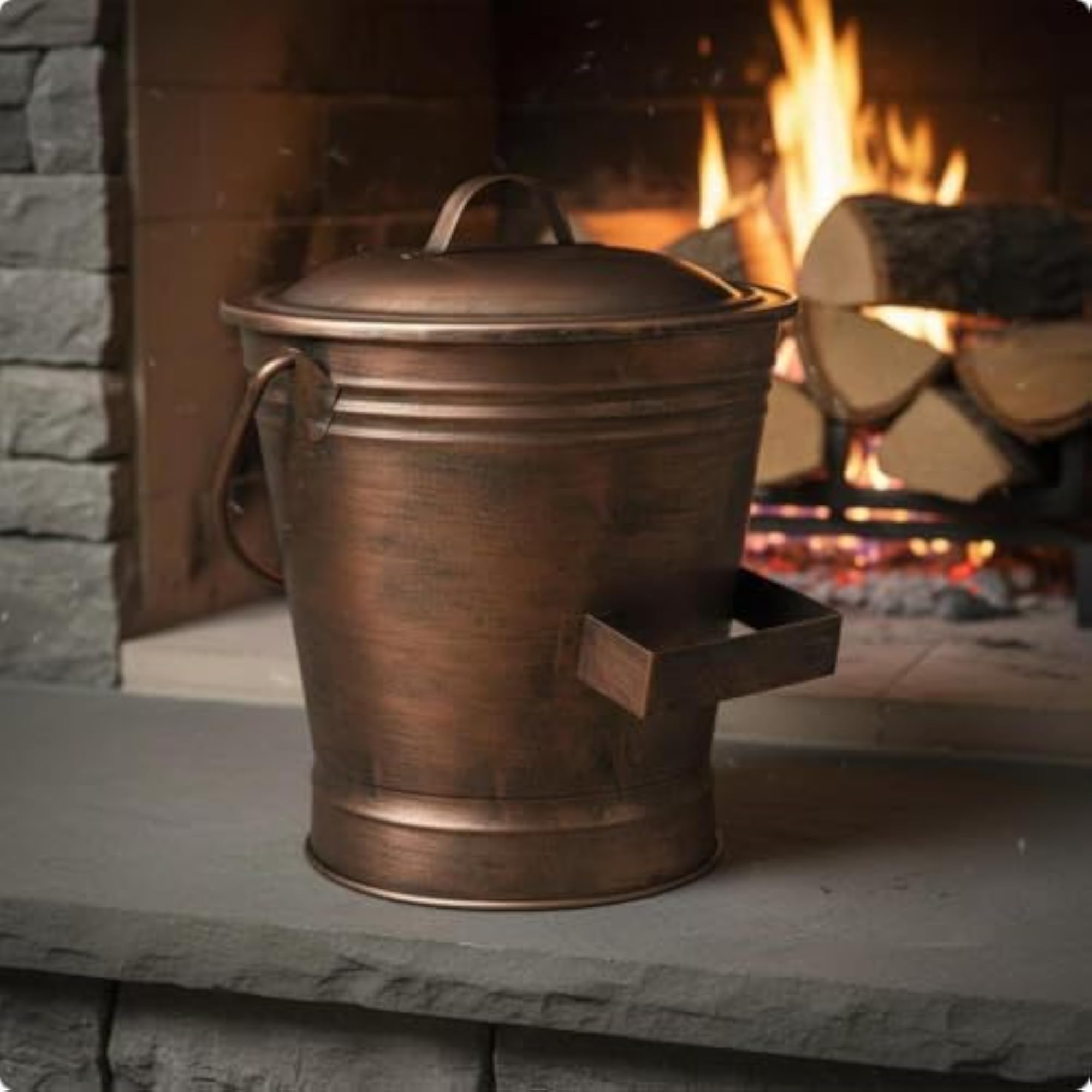 Large Capacity Copper Fireplace Ash Bucket Set