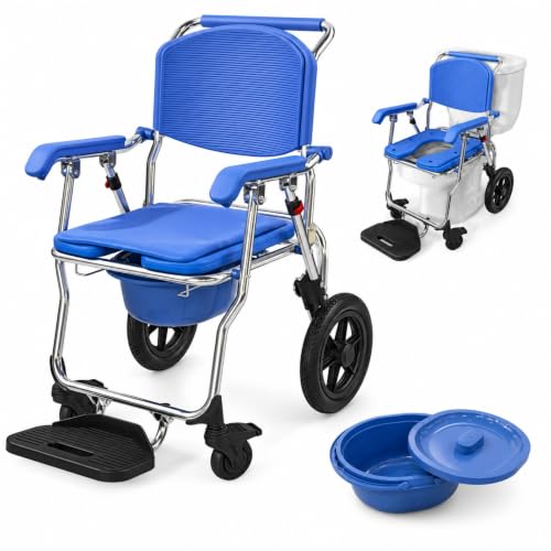Mobiclinic®, Silla Ducha WC, Plegable, 3 en 1, Cubeta 6,5 L Extraíble, Reposabrazos y Reposapiés, Inodoro Portátil, Ruedas con Freno, Antideslizante, Ligera, Aluminio, Babor